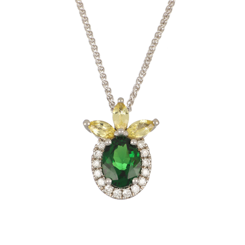 Tsavorite, Yellow Sapphire and Diamond Pendant in White Gold image 0
