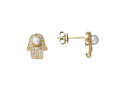 Pearl and Diamond Hamsa stud earrings in Yellow Gold image 0