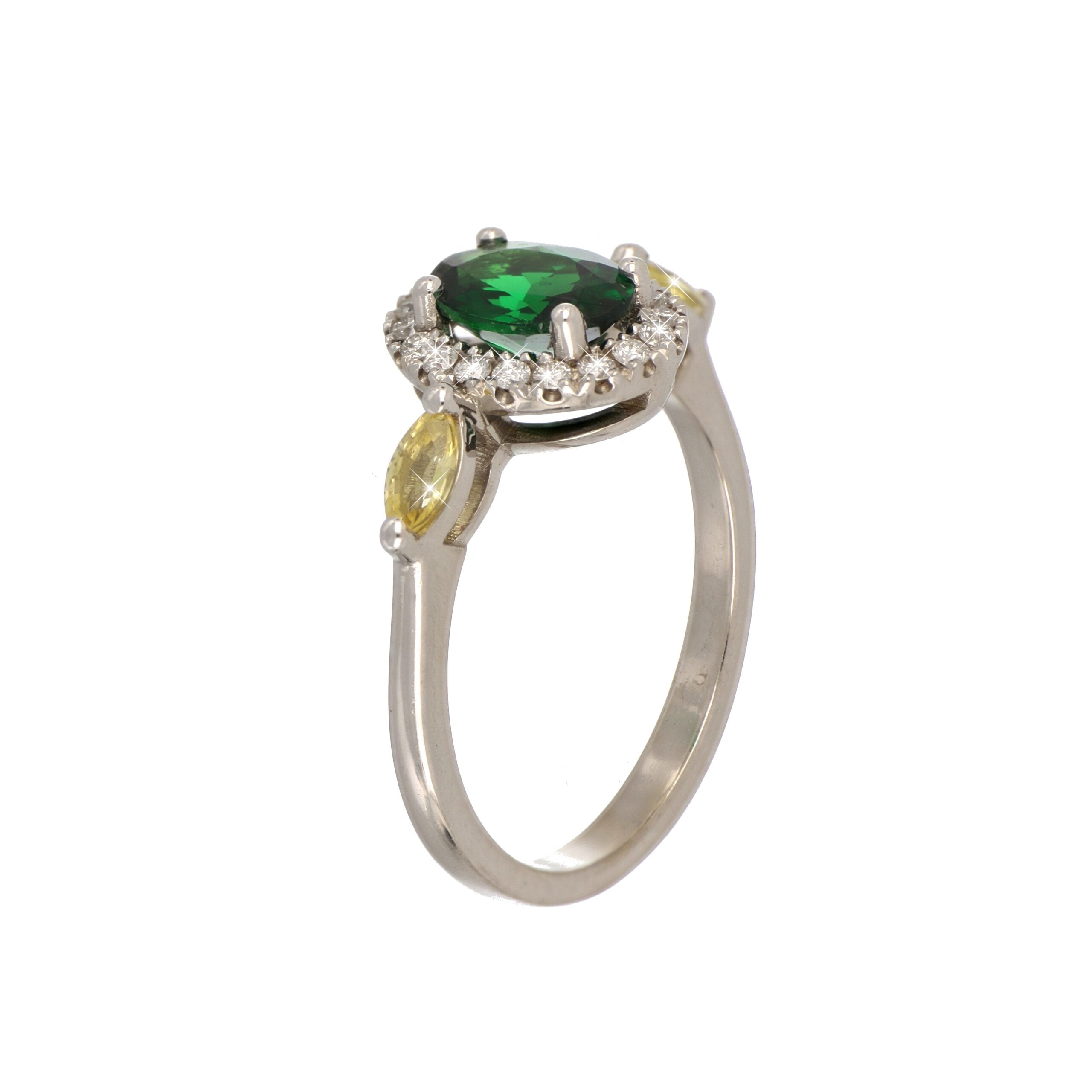 Tsavorite, Yellow Sapphire and Diamond Ring in White Gold image 1