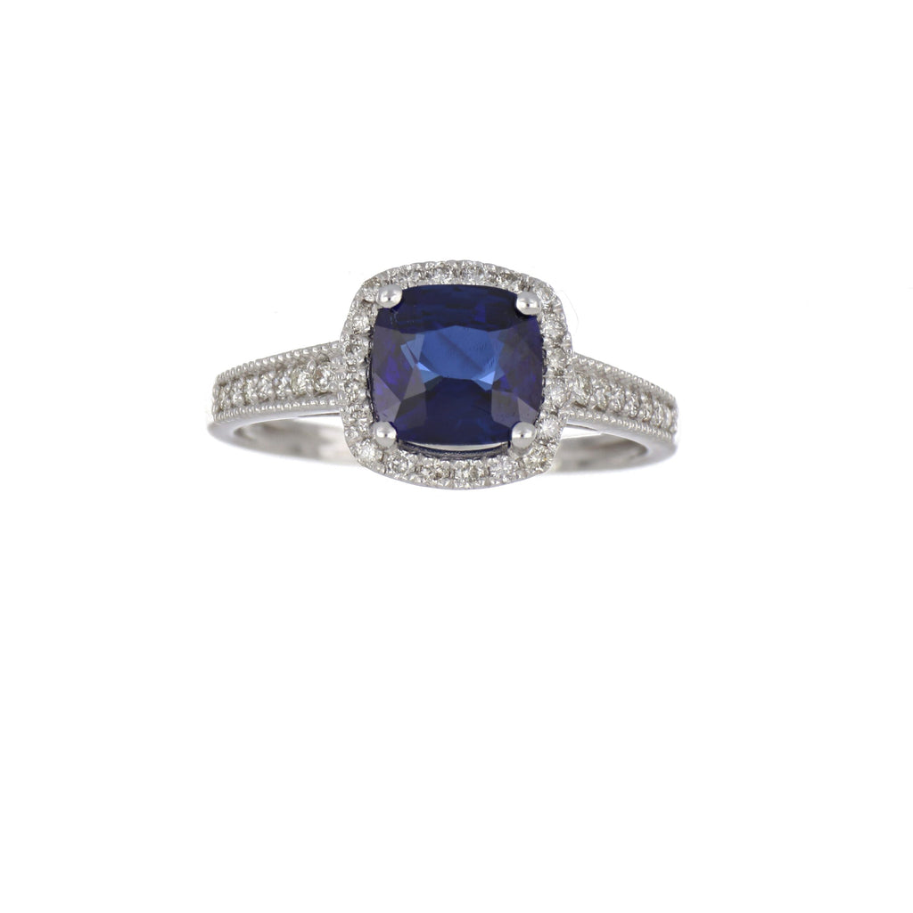 Blue Sapphire and Diamond Ring in White Gold image 0