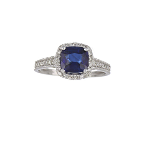 Blue Sapphire and Diamond Ring in White Gold image 0