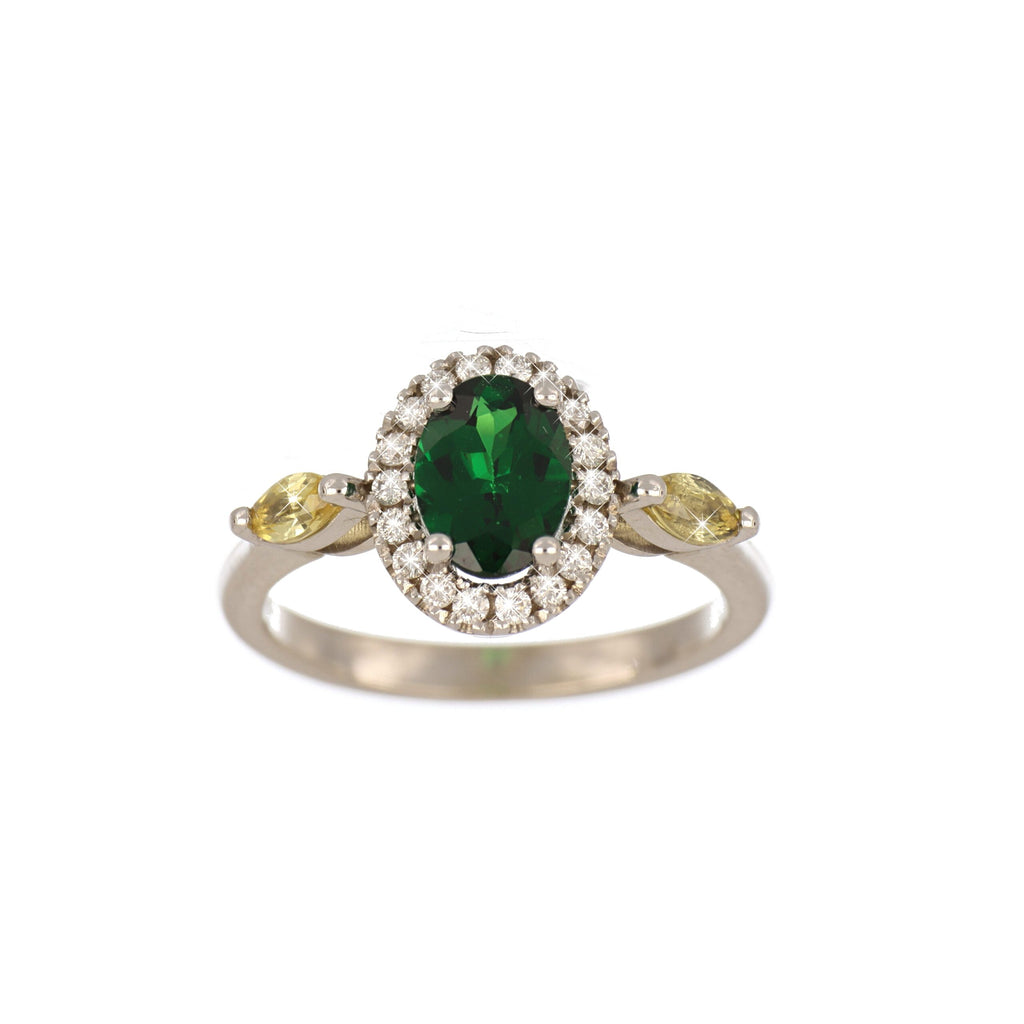 Tsavorite, Yellow Sapphire and Diamond Ring in White Gold image 0