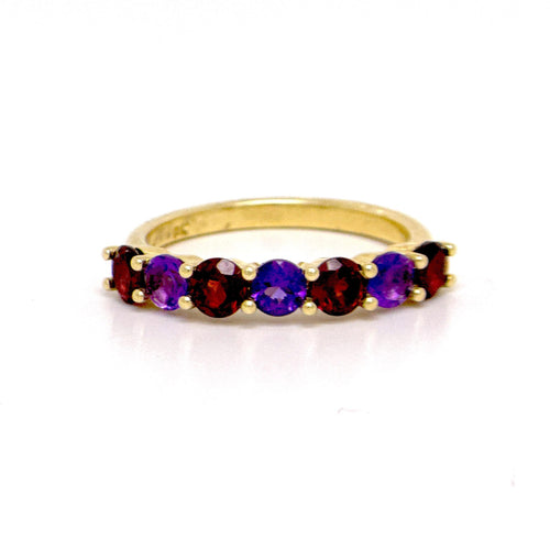 Amethyst and Garnet half eternity ring in Yellow Gold image 0