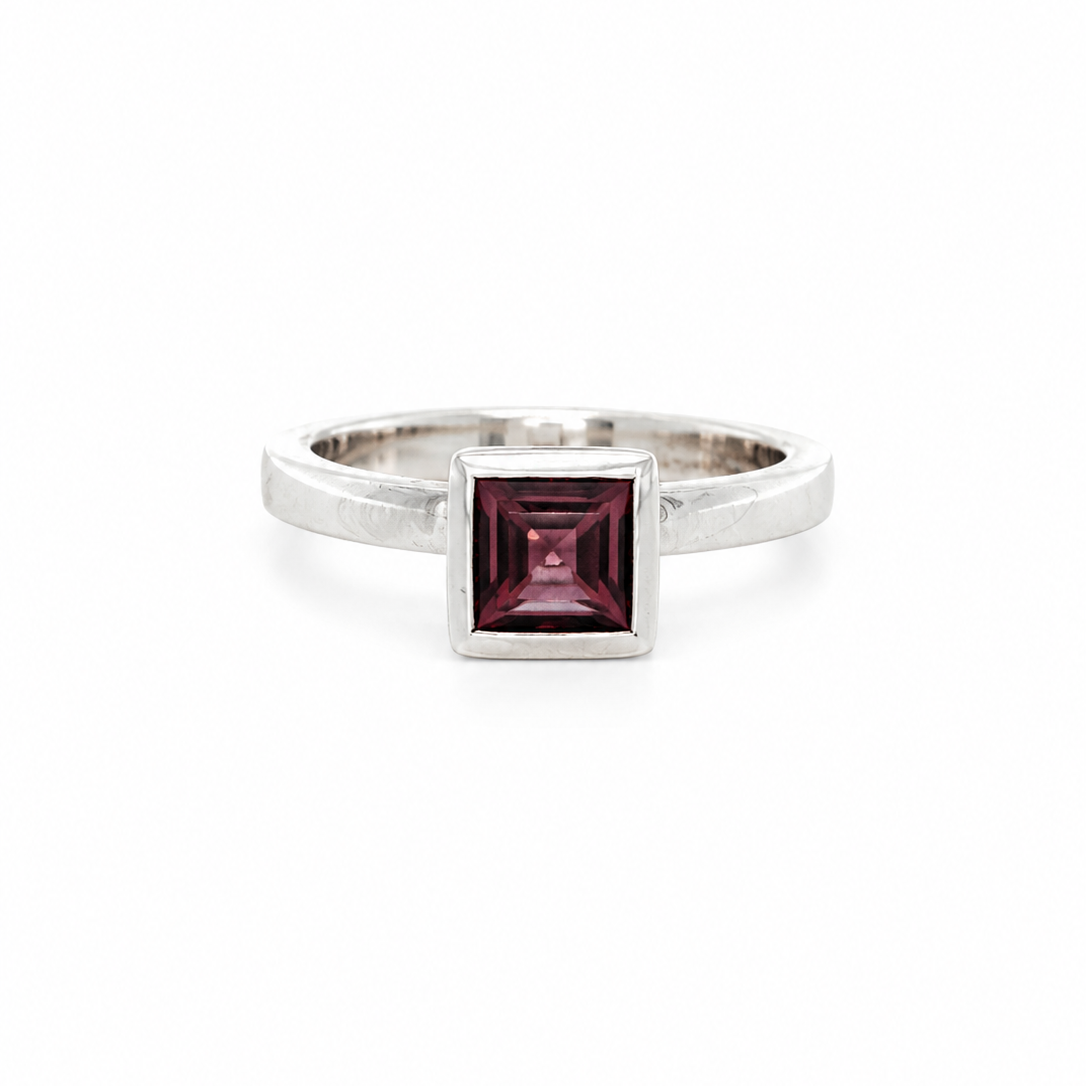 Square Gemstone Ring in Silver