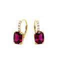Rubellite Tourmaline and Diamond drop earrings in Yellow Gold